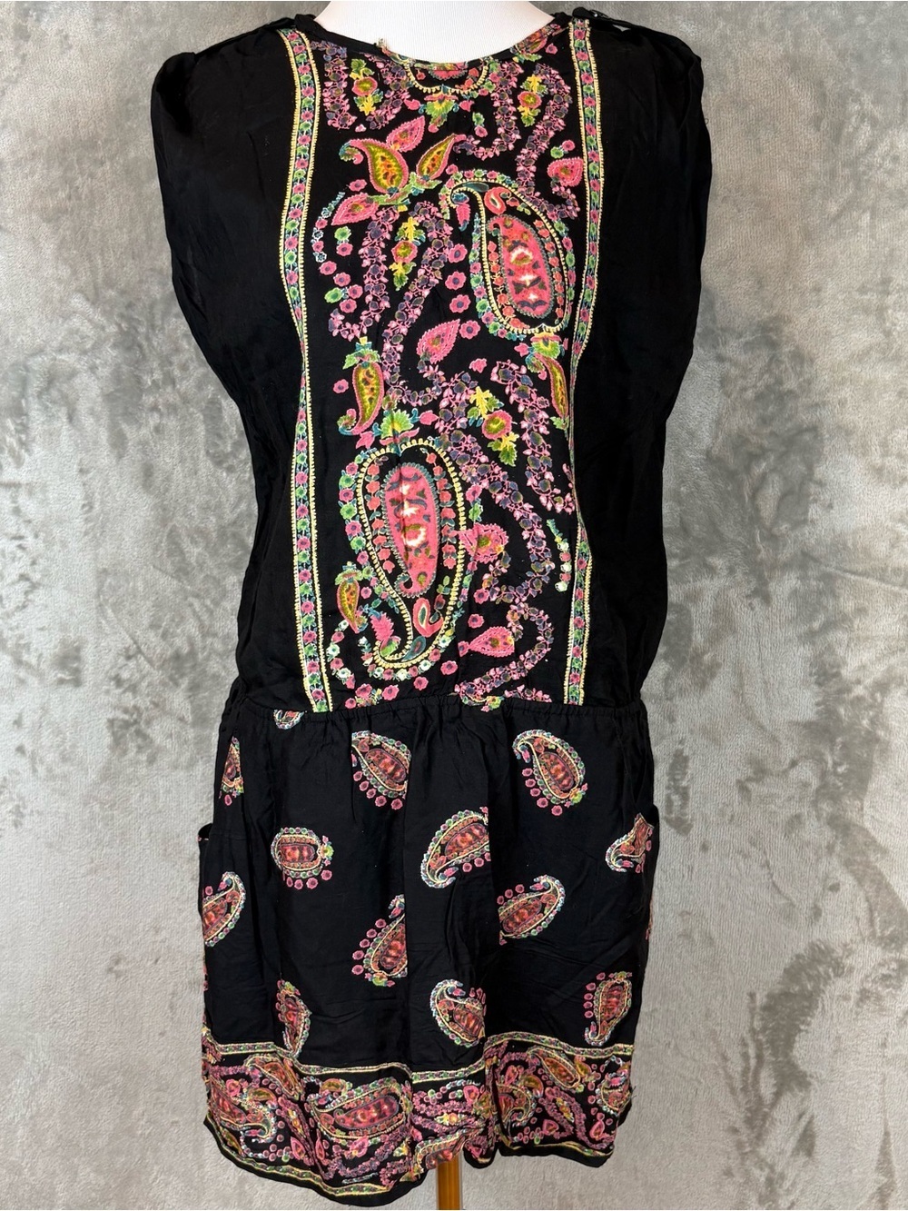 Angie Paisley Embroidered Sleeveless Multicolor Dress Sz L